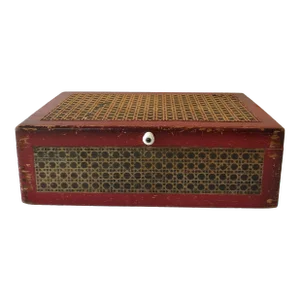 Vintage Red Wood Caned Box
