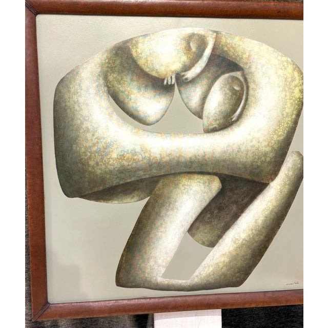 Carlos León Cruz “Untitled” Abstract Oil on Canvas, Custom Leather Frame For Sale - Image 12 of 12