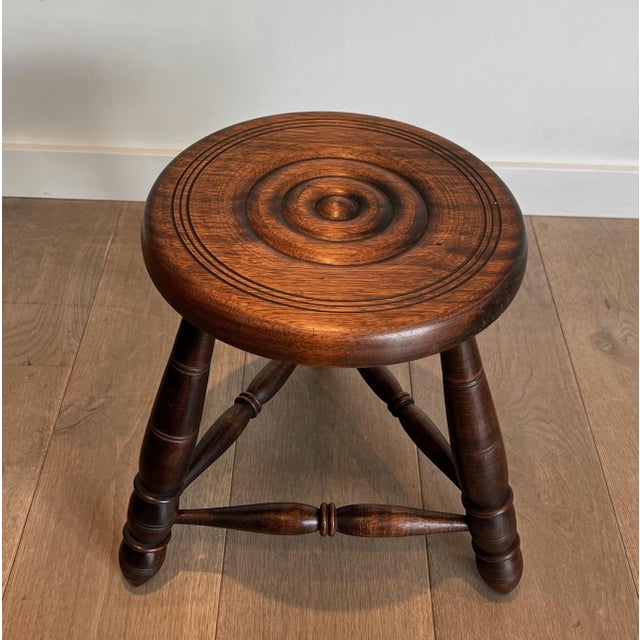 1950s Turned Wooden Stools Attributed to Charles Dudouyt - a Pair For Sale - Image 5 of 12