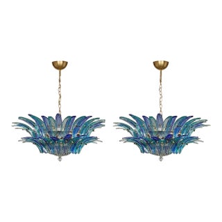 Blue Turquoise Palmette Murano Chandelier, 82 Elements Murano Shutters - a Pair For Sale