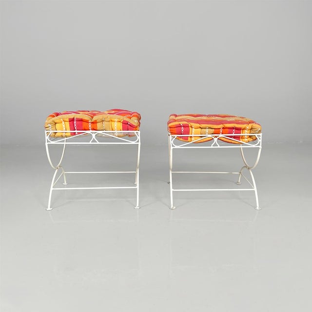 Mid-Century Modern Mid-Century Modern Italian White Iron Stools with Pillow, 1960s, Set of 2 For Sale - Image 3 of 15
