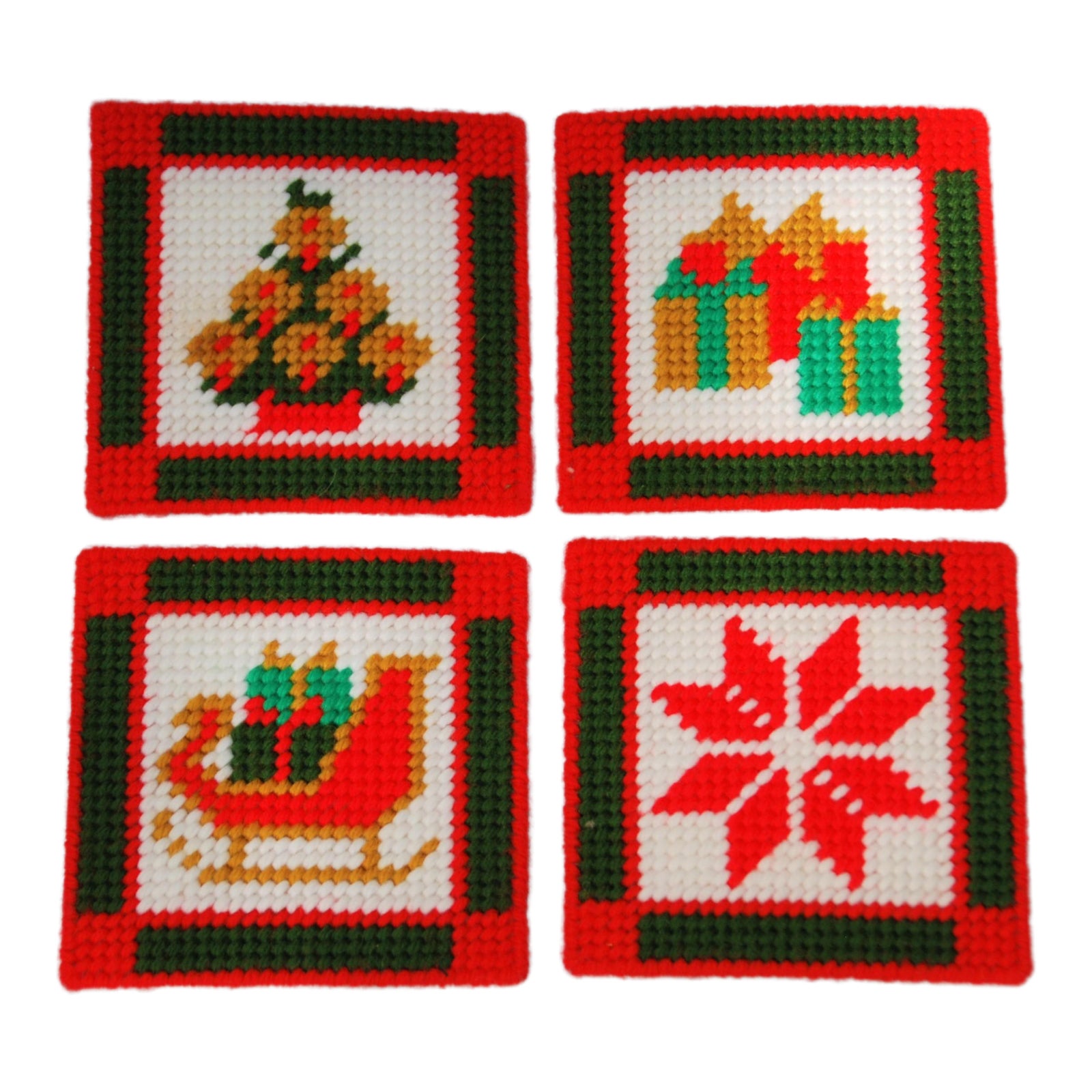 Vintage Handmade Needlepoint Holiday Coasters Set of 4 Chairish