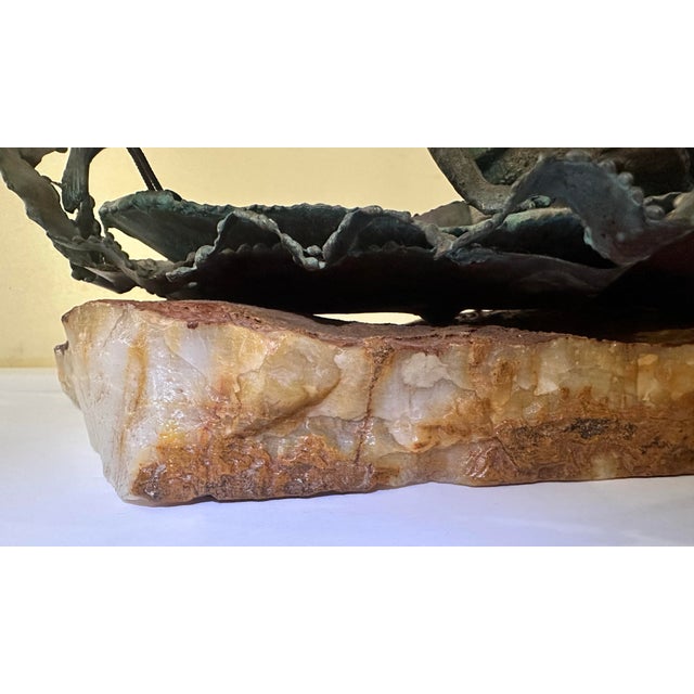 1970s Boy Fishing Figural Sculpture on Stone Base For Sale - Image 11 of 12