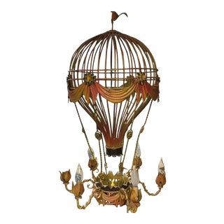 Vintage 6-Light Italian Tole Hot Air Balloon Chandelier Large For Sale