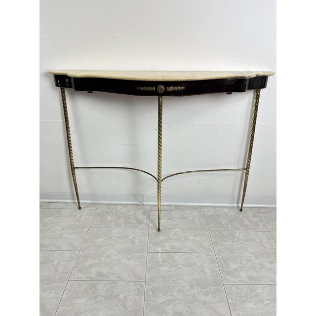 Paolo Buffa Mid-Century Wood-Brass Console and Marble Top in the style of Paolo Buffa, 1950s For Sale - Image 4 of 9