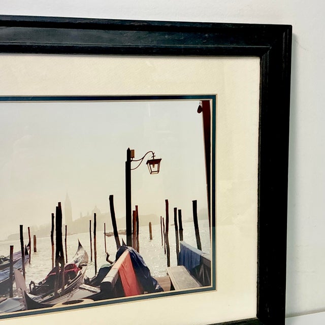 Red 1980s Vintage Italian Coastal Venus Gondolas at Dock Framed Photography For Sale - Image 8 of 14