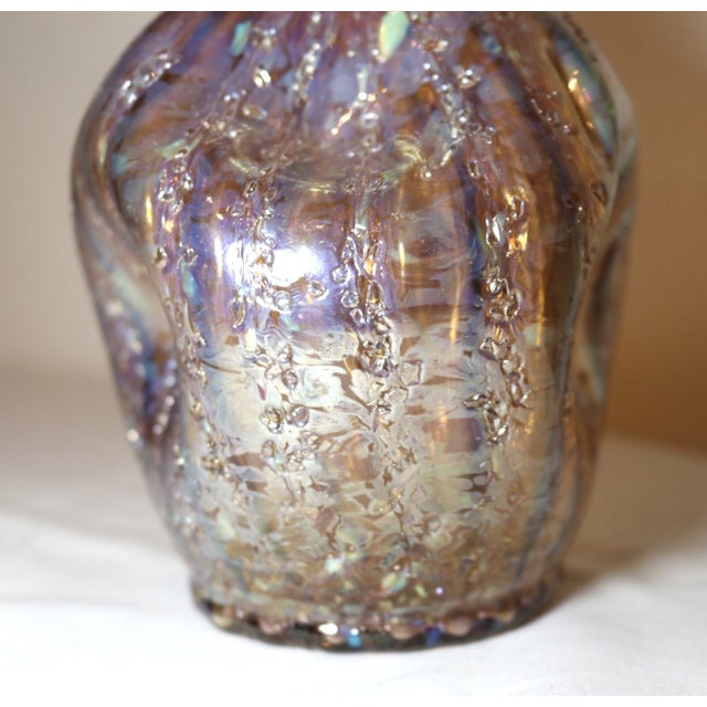 Vintage Dugan Frit Hand Blown Iridescent Art Studio Glass Textured Dimple Vase For Sale - Image 10 of 10