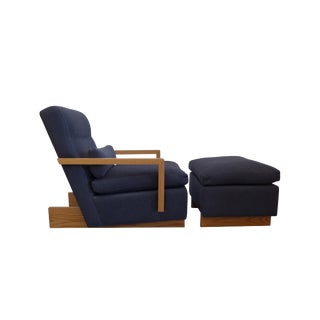 Phase Design Trax White Oak and Brushed Cashmere Lounge Chair With Arms & Ottoman For Sale