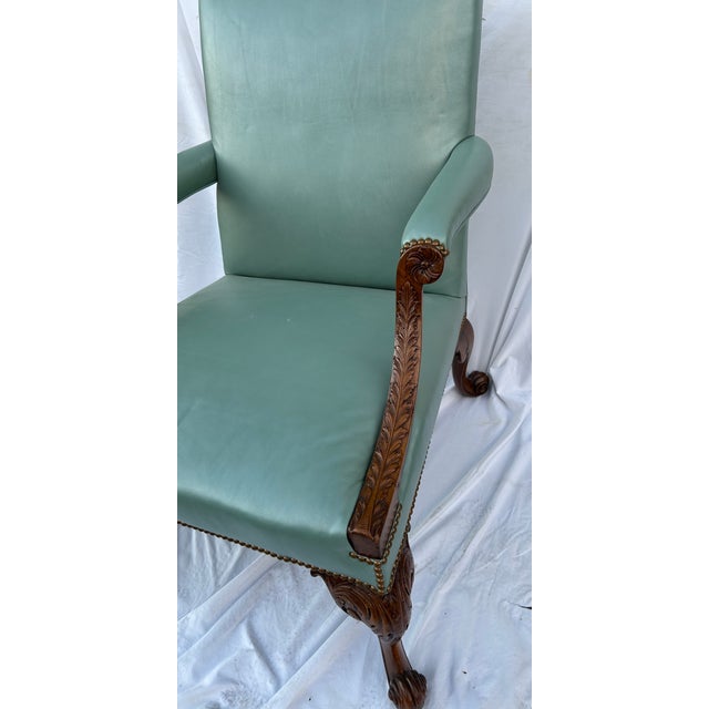 Striking mid-19th century English mahogany library armchair with beautifully balanced proportions and a relaxed, inviting...