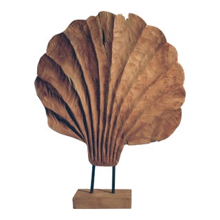 Oversized Brutalist Hand Carved Wodden Shell For Sale