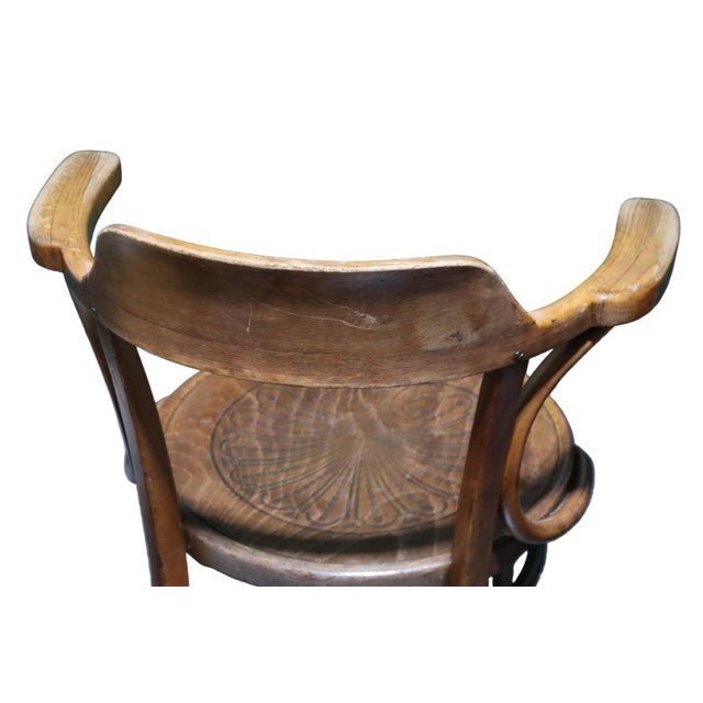 Brown Incredible Set of Six Antique Fischel Bentwood Arm Chairs With Embossed Floral Design on the Seats For Sale - Image 8 of 13