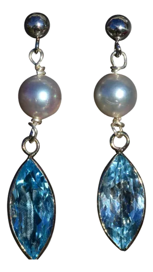 The Missoulas: Ladies 14K White Gold Pearl and Topaz Dangler Earrings, 2 Pieces