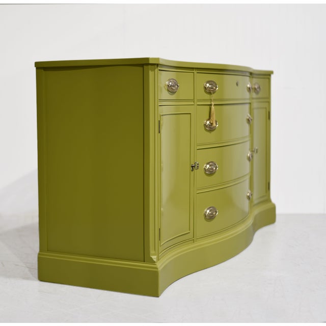Mid Century Federal Style Serpentine Front Credenza by Bassett Furniture in Green - Newly Painted For Sale In Chicago - Image 6 of 15
