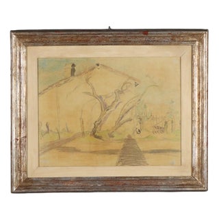 Mario Cavaglieri, Countryside View, Pencil on Paper on Canvas For Sale