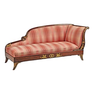1800s Antique Empire Style, Ormolu-Mounted, Mahogany Chaise Lounge For Sale