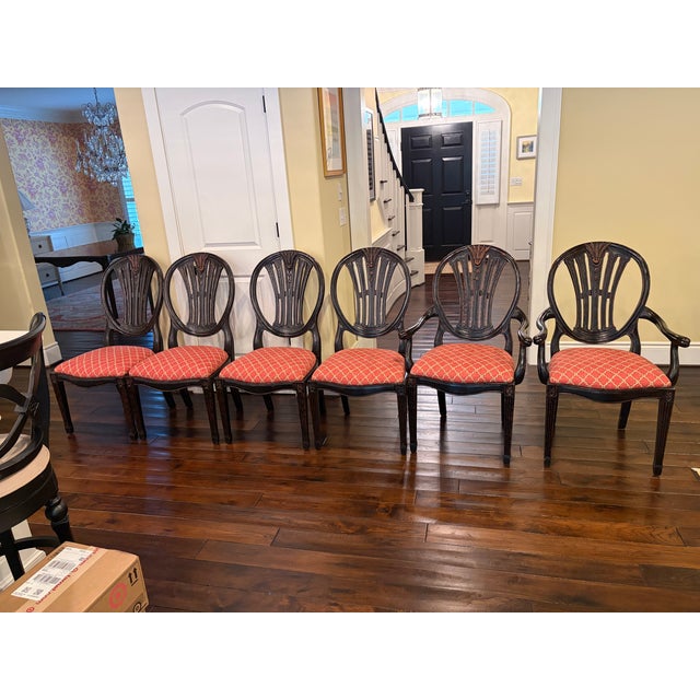 Attributed to Jonathan Charles Set 6 Hepplewhite Wheatsheaf Side Chair (Black) For Sale - Image 9 of 13
