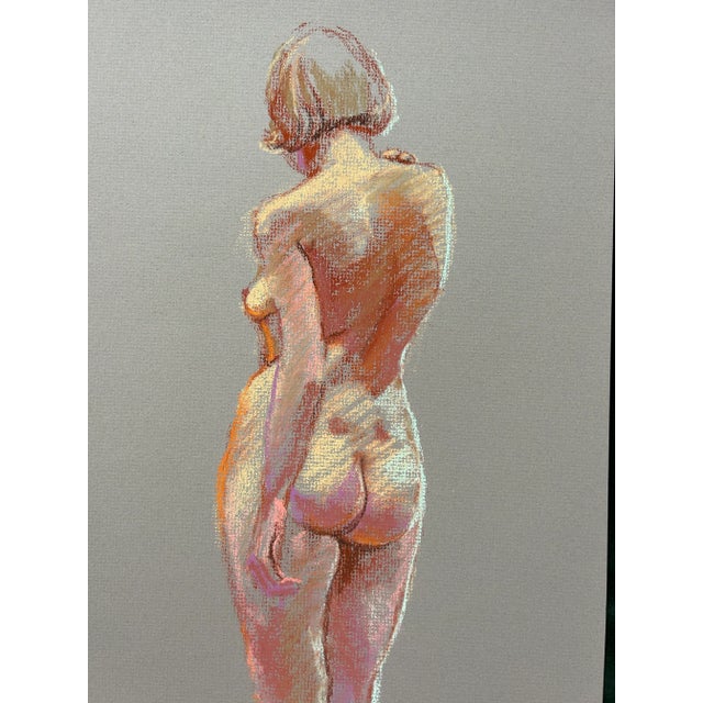 Impressionist Impressionist Pastel Drawing of Nude Woman From Back For Sale - Image 3 of 5