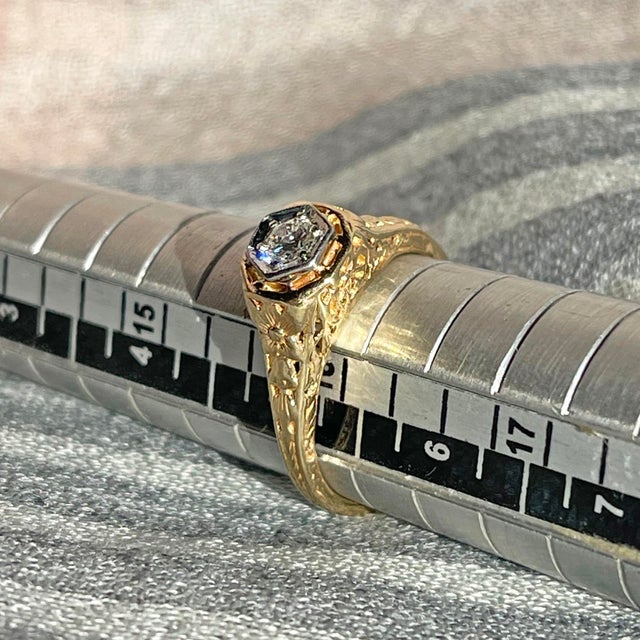 White 1920s Art Deco 14k Filigree Diamond Solitaire Ring, Size 5.25 For Sale - Image 8 of 8