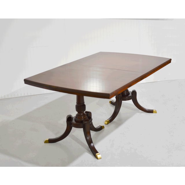 Brown Vintage Georgian Mahogany Twin-Pedestal Dining Table With Extensions 96in For Sale - Image 8 of 12