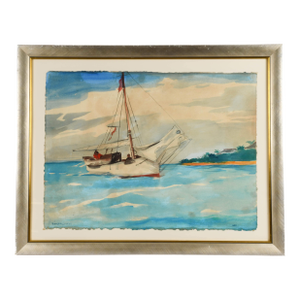 Framed "Untitled Sailboat" Watercolor Attributed to Winslow Homer