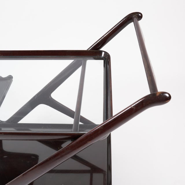 Cassina Wooden Bar Trolley with Glass Tops and Removable Tray from Cassina Technical Studio, 1960s For Sale - Image 4 of 7