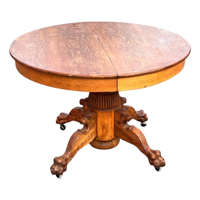 Antique Lion Head Round Oak Dining Table For Sale