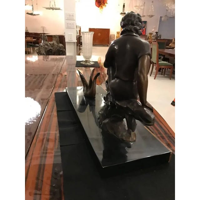 Early 20th Century Art Deco Bronze Sculpture of a Girl with Swan on Marble Base For Sale - Image 5 of 10