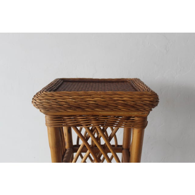 1980s 1980s Coastal Woven Rattan Pedestal Plant Stand For Sale - Image 5 of 13