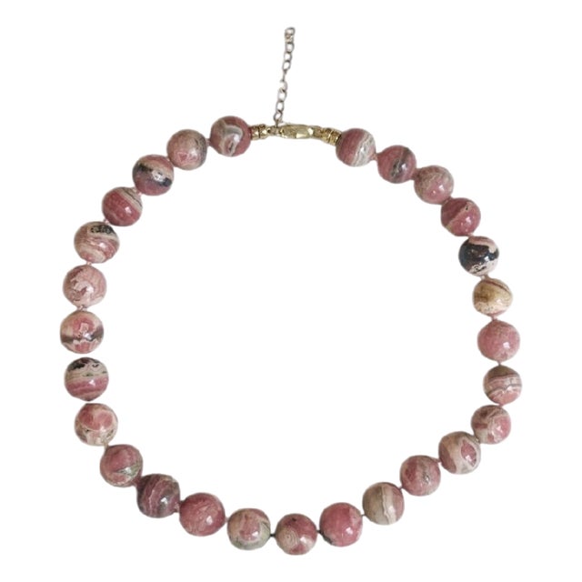 Rhodochrosite Ball Necklace With 14k Gold For Sale