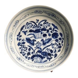 Chinese Ceramic Plate,Guangxu Marked Blue and White Porcelain Plate Hand Painted Mandarin Ducks Pattern For Sale