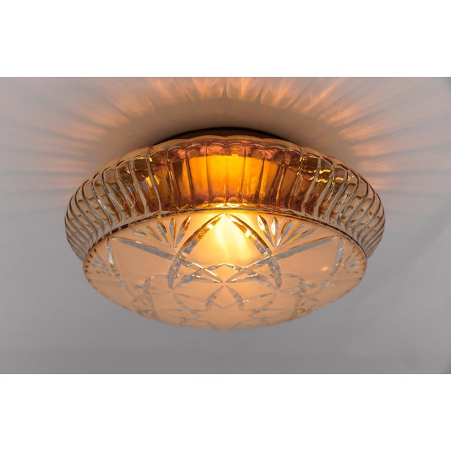 Mid-Century Modern Mid-Century Modern Amber Bubble Cut Glass Flush Mount, 1960s For Sale - Image 3 of 9