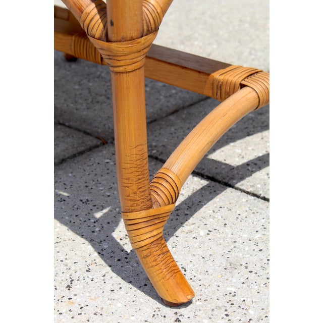 Handwoven Rattan & Bamboo Pagoda-Style Ottoman / Bench – Boho Coastal Charm For Sale - Image 10 of 13