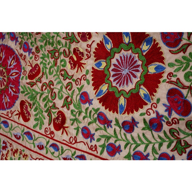 Silk Suzani Animal Tapestry With Tree of Life Pattern - Bedspread For Sale - Image 9 of 13