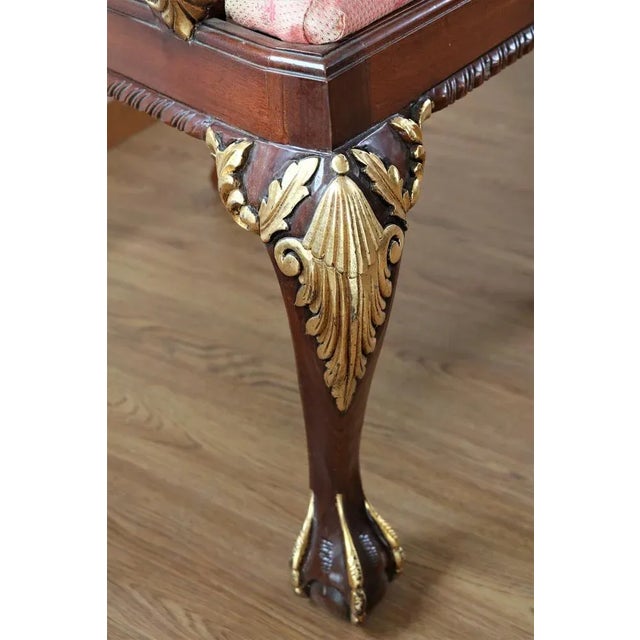 Giorgio II style armchair II handled by hand made of mahogany wood, natural finish with gold details. Padded and covered...