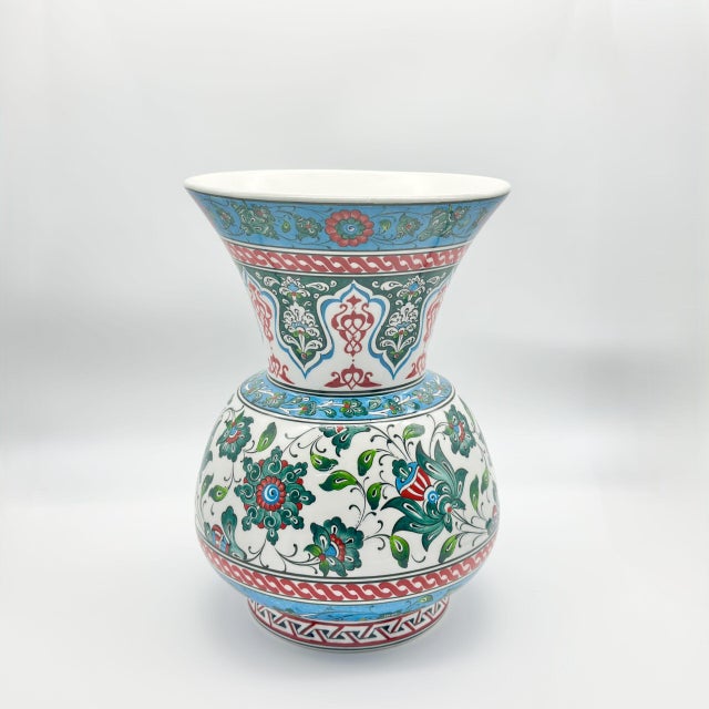 Ceramic Handmade Ceramic “Kandil” Vase (30cm) – Classic Ottoman Form – Polychrome Red & Green Floral Art For Sale - Image 7 of 9