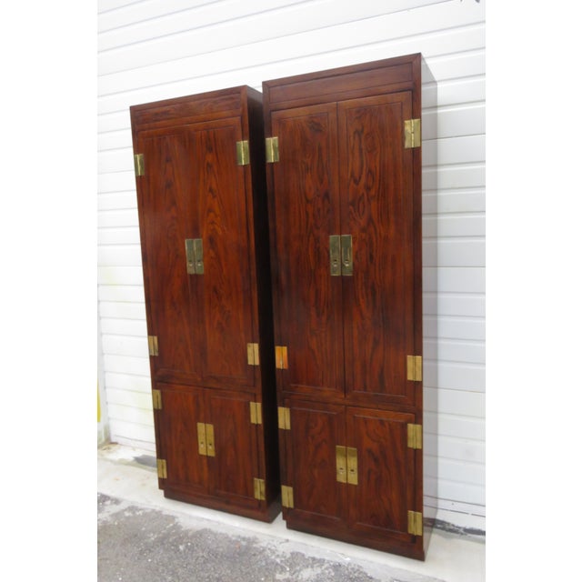 Campaign Henredon Campaign Style Tall Narrow Lacquered Armoires Chifforobes a Pair 6255 For Sale - Image 3 of 18