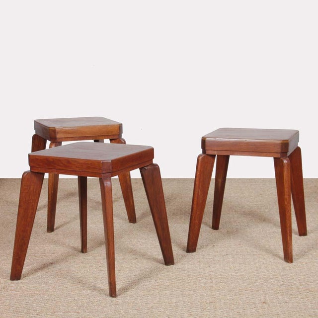 Wood Vintage Oak Stools, 1950s, Set of 3 For Sale - Image 7 of 7