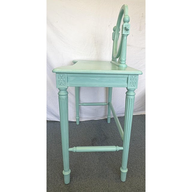 Mid 20th Century Vintage Vanity With Coordinating Stool Painted in an Ethereal Blue With New Upholstery For Sale - Image 5 of 18