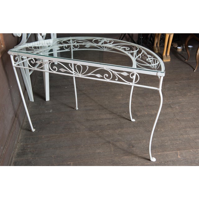 Wrought Iron Demi Lune Console Table Attributed to John Salterini, 1940s For Sale - Image 13 of 13