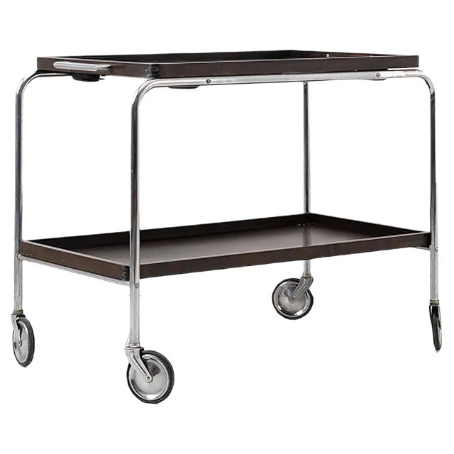 Art Deco Bar Cart with Dark Wood Trays For Sale