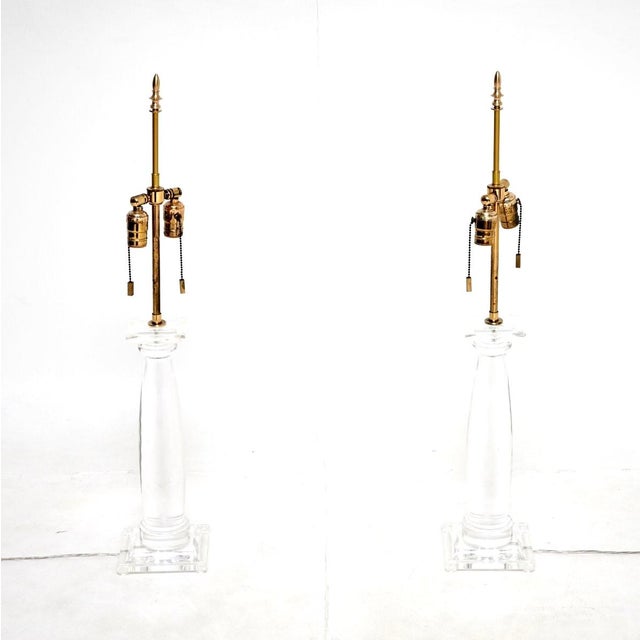 Vintage Acrylic and Brass Table Lamps from Karl Springer, 1970s, Set of 2 For Sale - Image 10 of 12