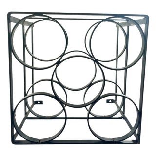Vintage Mid-Century Modern Geometric Iron Wall-Mount 5 Bottle Wine Rack For Sale