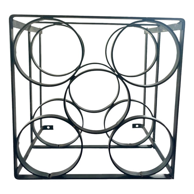 Vintage Mid-Century Modern Geometric Iron Wall-Mount 5 Bottle Wine Rack For Sale