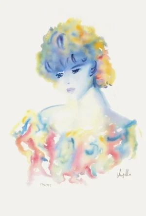 1990s Cécile Chapellier "Jeune Fille De Profil" Lithograph