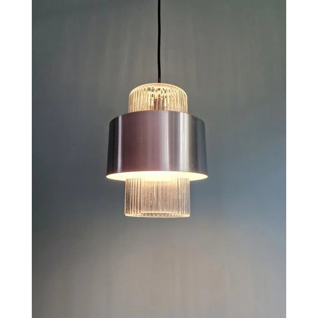 Scandinavian Glass and Silver Brushed Aluminum Pendant Light, 1960s For Sale - Image 14 of 15