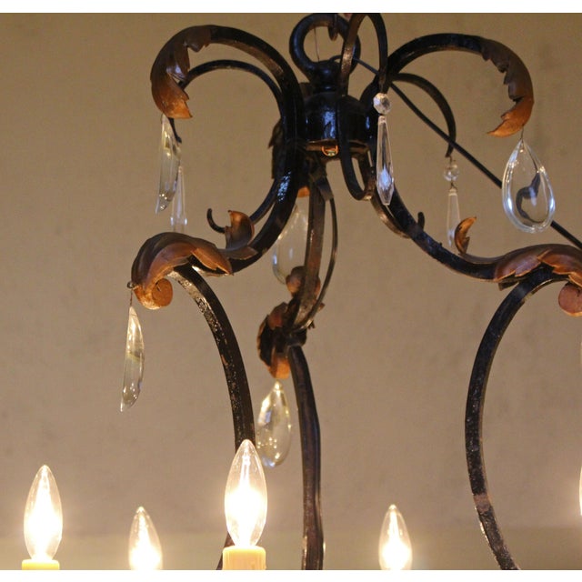Black Late 19th Century French Iron & Crystal 15-Light Chandelier For Sale - Image 8 of 9