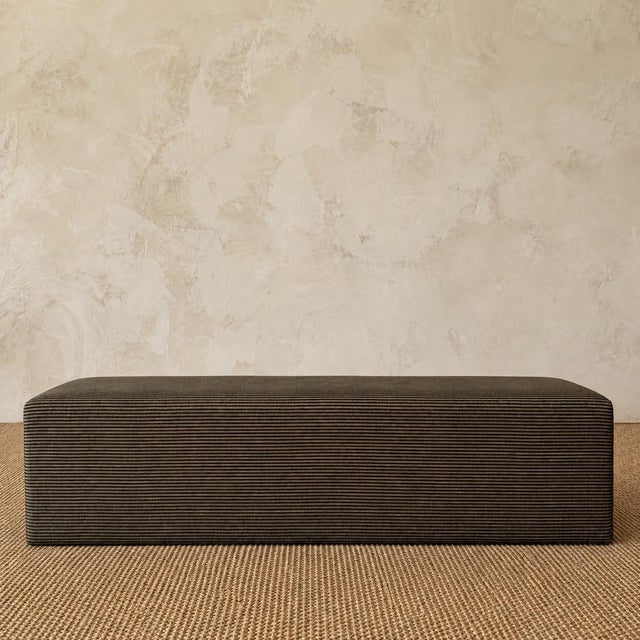 Army Green Modern Heavyweight Berg Ottoman Bench in Gabby Stripe For Sale - Image 8 of 10
