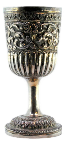Chalice in Fluted Silver with Raised Floral Motifs Edge