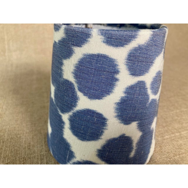 A clip top chandelier shade made from Schumacher’s Zoe woven Ikat fabric. Measurements: top 3” side 4” bottom 4”