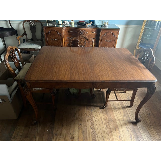 Mid 20th Century Mid 20th Century Beautiful French Provincial Dining Room Table With 6 Needlepoint Covered Chairs For Sale - Image 5 of 9